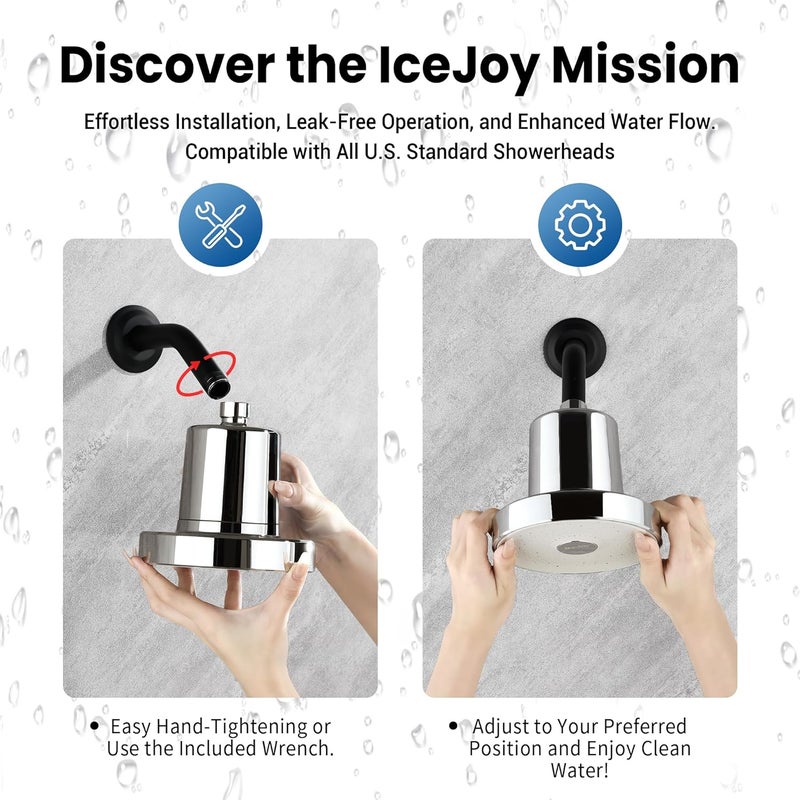 IceJoy رأس دش آيس جوي المفلتر - رأس دش عالي الكفاءة تم تقييمه علميًا مع فلاتر لتحسين صحة الشعر والبشرة وتقليل تساقط الشعر والحفاظ على لون الشعر المعالج - كروم حديث - Image 2