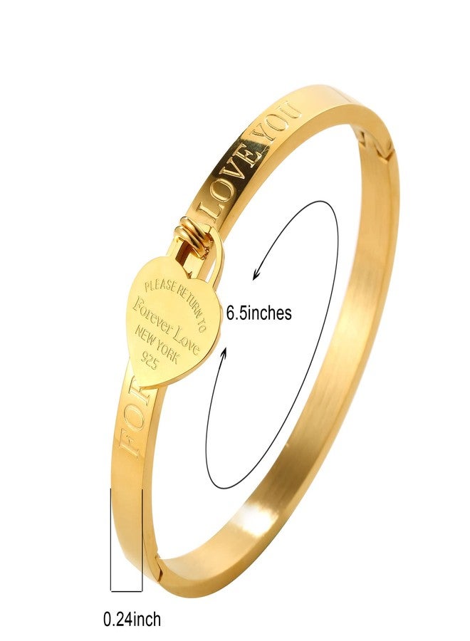 JINHUI Gold Bangles Bracelets for Women, Love Heart Dangle Charm Dainty Women’s Bangles Bracelets Hollow out 18K Plated Engraved Stainless Steel 6.5” (gold) - Image 5