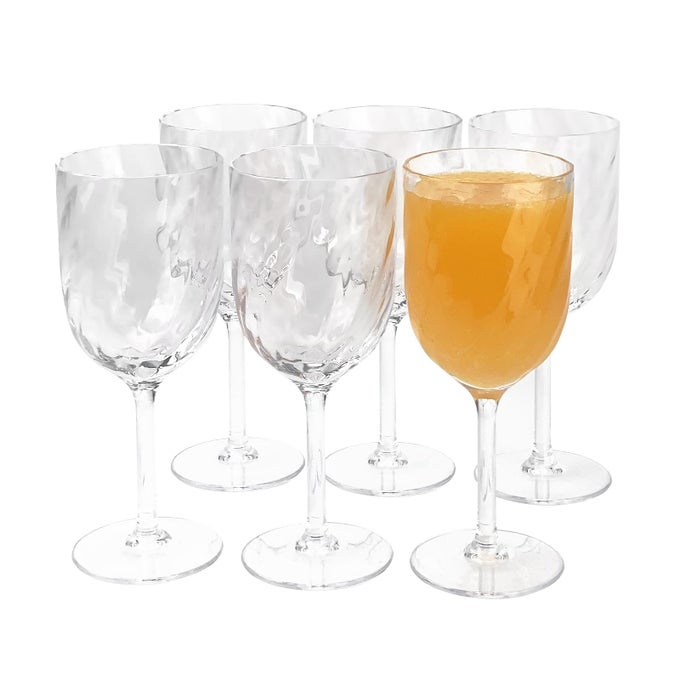 SET OF 6 UNBREAKABLE 12 OZ ACRYLIC PLASTIC WINE AND WATER TUMBLER STACKABLE GOBLETS CLEAR 15 OZ