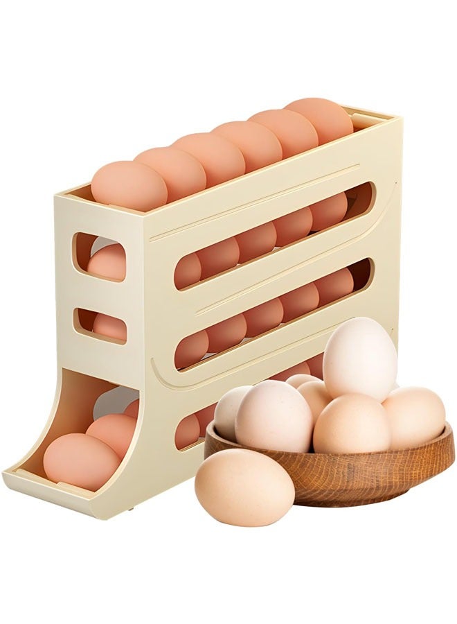 4 Tiers Egg Holder for Fridge, Auto Rolling Fridge Egg Organizer, Space-Saving Egg Dispenser Holder, 30 Eggs Fridge Egg Rack, Large Capacity Egg Dispenser for Refrigerator, Yellow  - Image 1