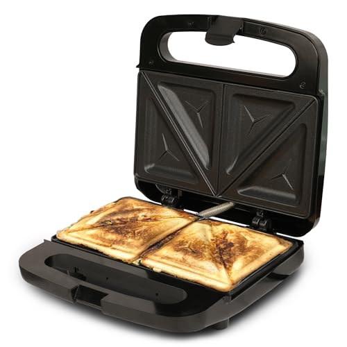 SOLARA Toaster Sandwich Maker Electric, 700 Watts Non Stick Bread Toaster 4 slices with Fixed Plates, Auto Cut Off, Easy Clean, Power Indicators, Compact Storage, Buckle Clip Handle - Black - Image 1