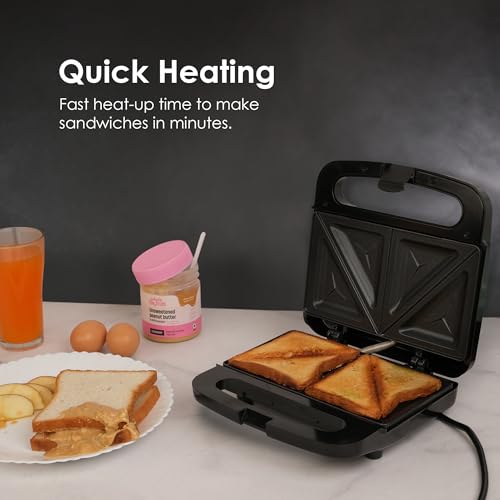 SOLARA Toaster Sandwich Maker Electric, 700 Watts Non Stick Bread Toaster 4 slices with Fixed Plates, Auto Cut Off, Easy Clean, Power Indicators, Compact Storage, Buckle Clip Handle - Black - Image 5