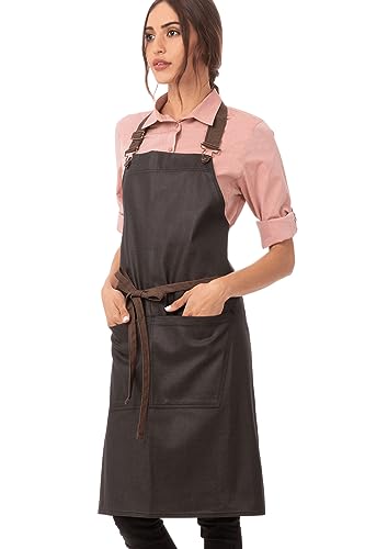 Chef Works Unisex Boulder Bib Apron Brown Black One Size - Image 1