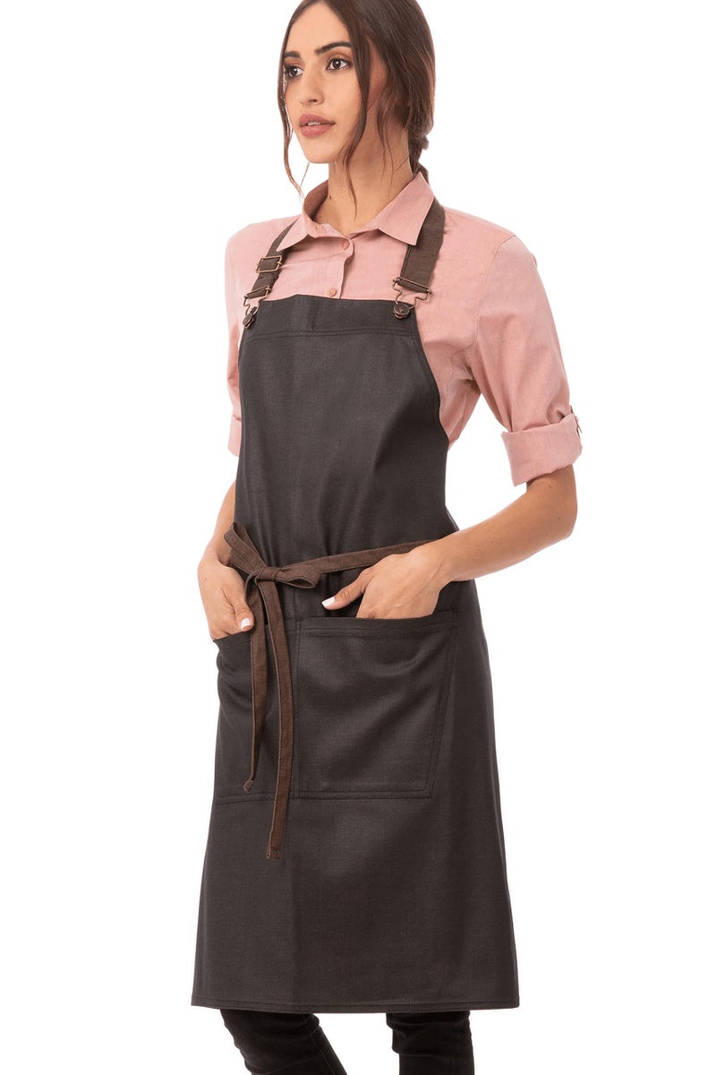 Chef Works Unisex Boulder Bib Apron Brown Black One Size - Image 2