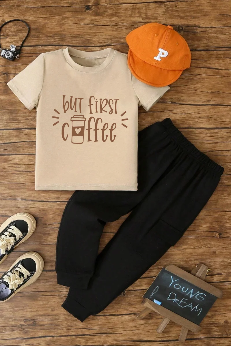 ONLYTRENDWEAR Childrens Coffee Bottom - Top Tracksuit Set 3-4 Years Old Beige