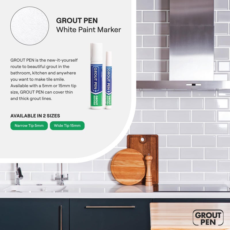 RAINBOW CHALK MARKERS LTD Grout Pen White Tile Paint Marker: Waterproof Grout Paint, Tile Grout Colorant and Sealer Pen - White, Narrow 5mm Tip (7mL) - Image 4