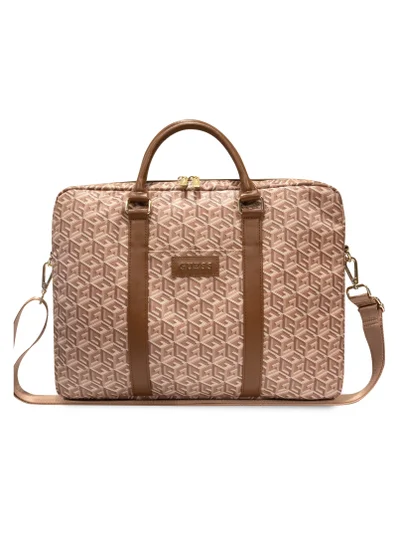 GUESS Computer Bag with Gcube Stripes Compatible with Devices up to 16" and Full device protection - Brown
