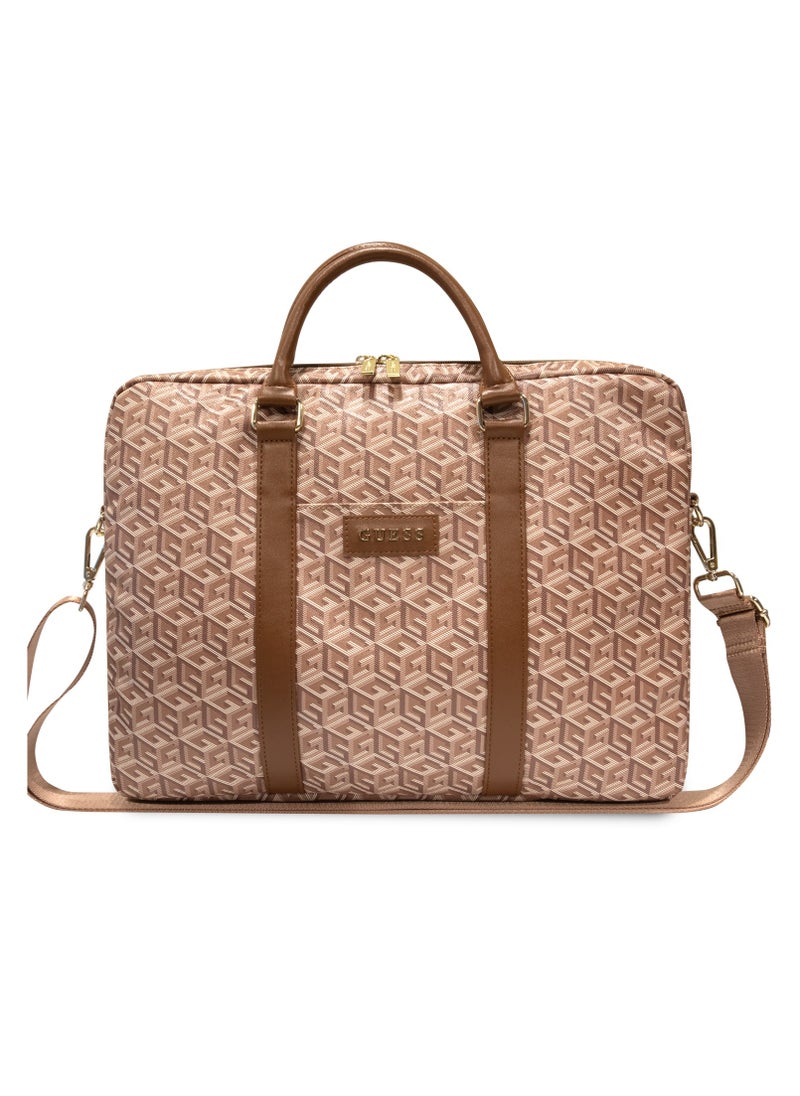GUESS - Computer Bag with Gcube Stripes Compatible with Devices up to 16" and Full device protection - Brown - Image 1