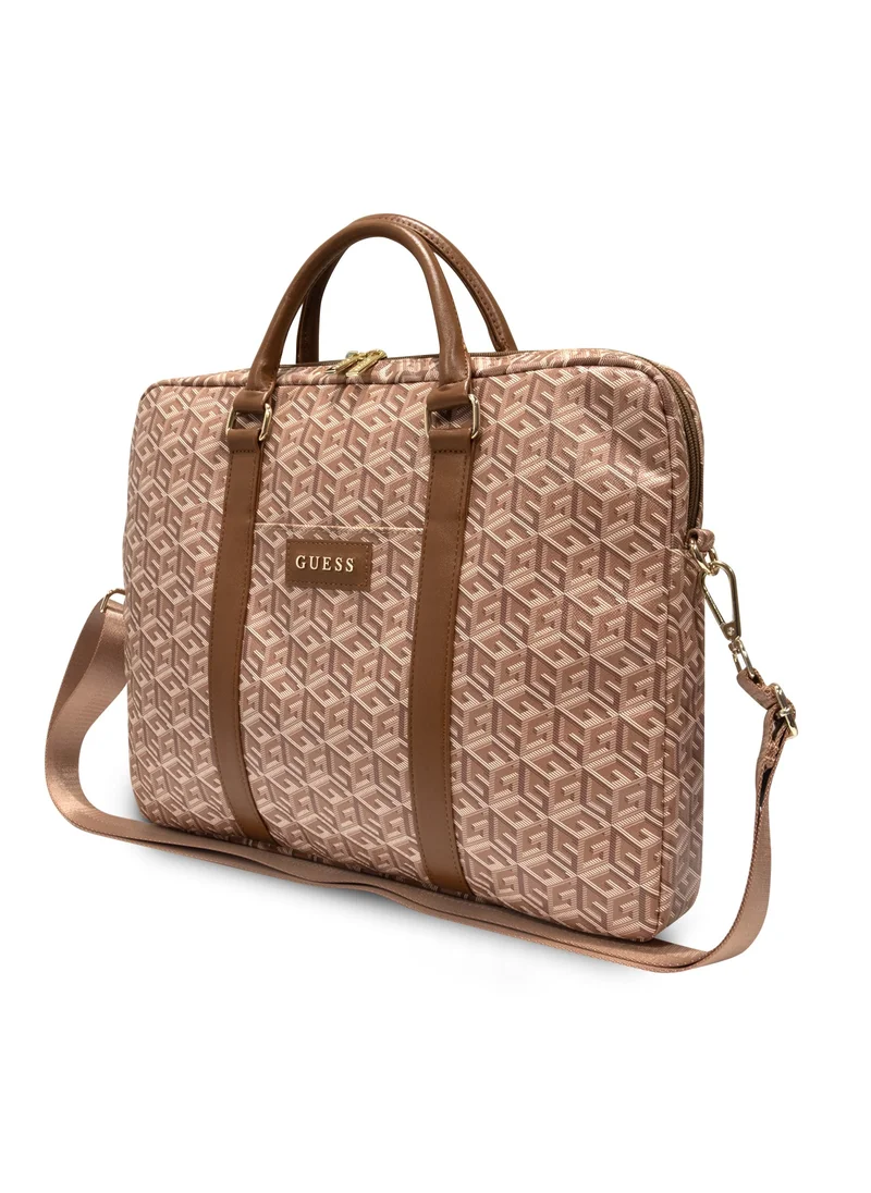 GUESS Computer Bag with Gcube Stripes Compatible with Devices up to 16" and Full device protection - Brown