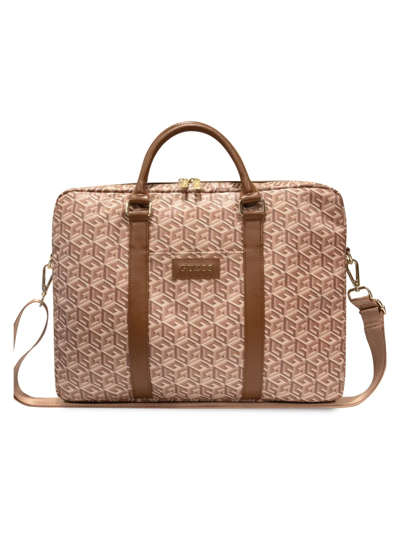 GUESS Computer Bag with Gcube Stripes Compatible with Devices up to 16" and Full device protection - Brown