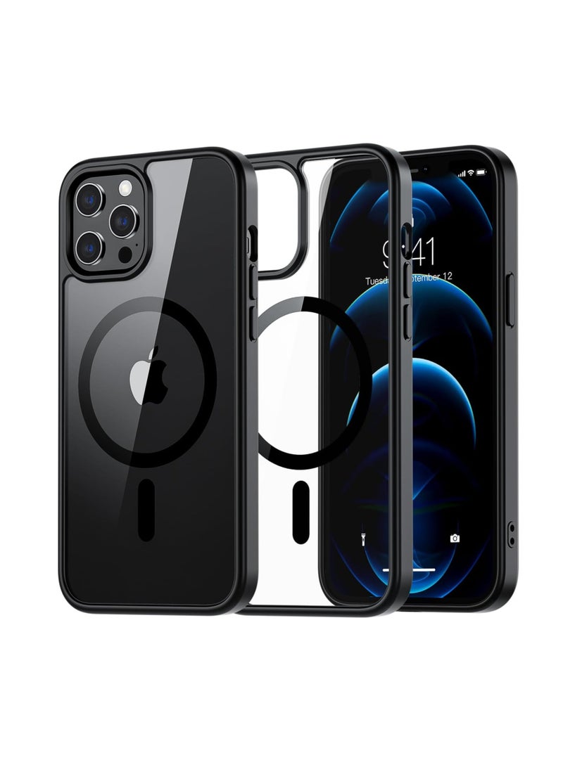 Magnetic Case for Iphone 12 Pro max Case [Compatible with wireless charging] [Shockproof Military Grade], Transparent Back Slim Bumper Cover Phone Case for iphone 12 pro max  (black) - Image 1