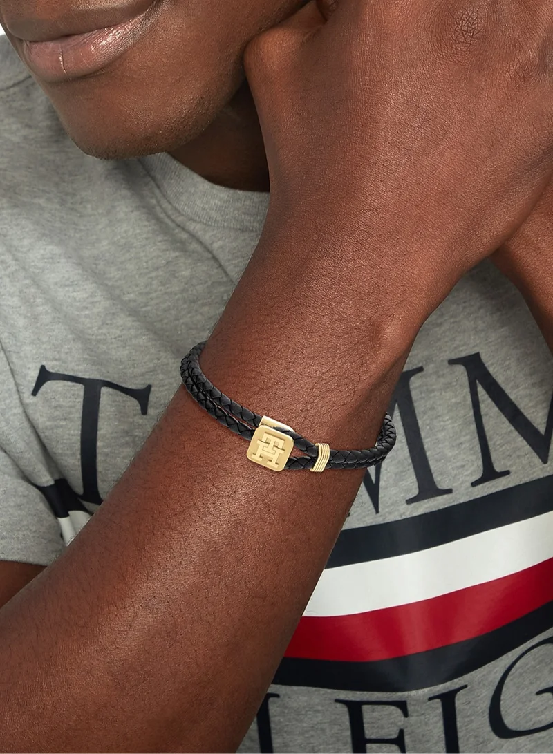 تومي هيلفيغر Tommy Hilfiger Men's Black Leather Bracelet - 2790531