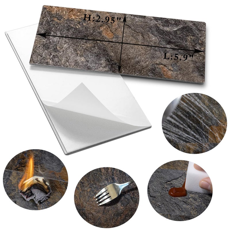 AULIGET 100 Piece Rust Slate Peel and Stick Backsplash Wall Tiles  3"" x 6"" PVC Faux Stone Stick on Tiles for Backsplash Kitchen  Bathroom  Laundry Room  Camper  Fireplace - Image 5