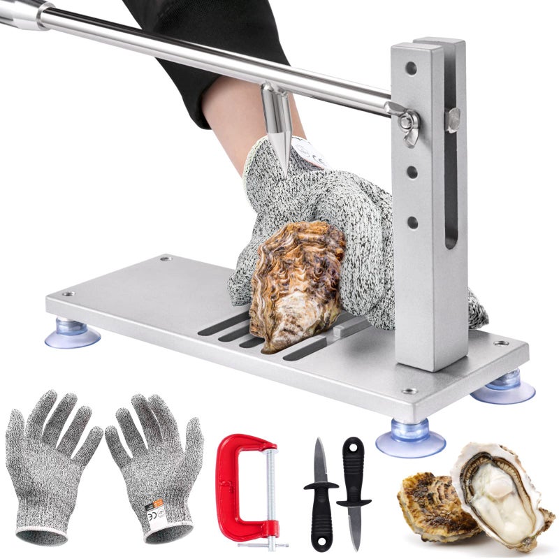 ZeroPone Oyster Clam Opener Machine Adjustable Oyster Shucker Machine Oyster Shucker Tool Set Including Knives, Glove and g-Clip, Seafood Tools for Hotel Family Buffet - Image 1