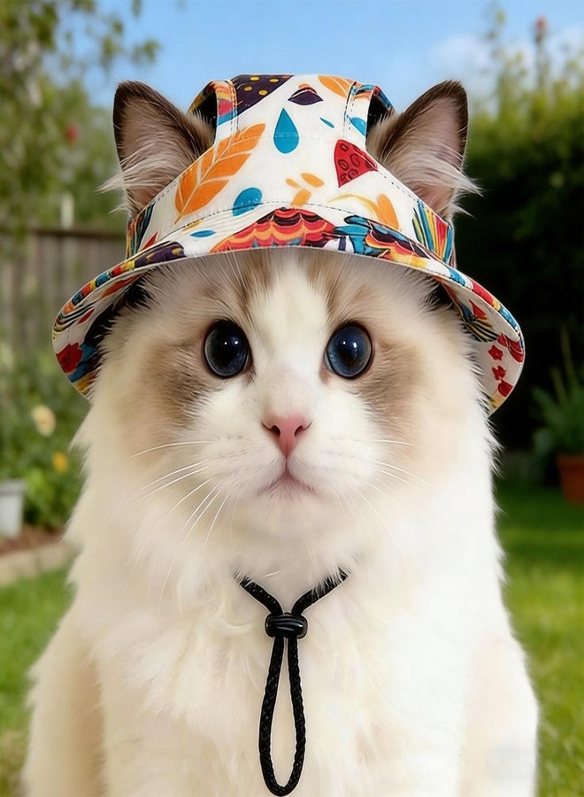 MASSMOT Cat Hat for Pets, Pet Sun Hats with Ear Holes, Adjustable Drawstring, Polyester Cotton, Summer Walking - Image 5