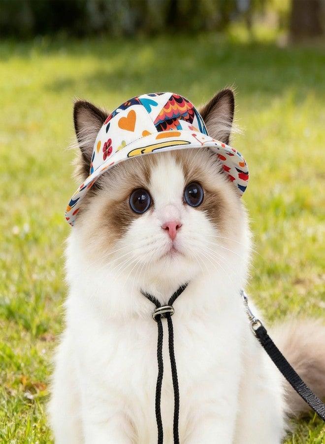 MASSMOT Cat Hat for Pets, Pet Sun Hats with Ear Holes, Adjustable Drawstring, Polyester Cotton, Summer Walking - Image 4