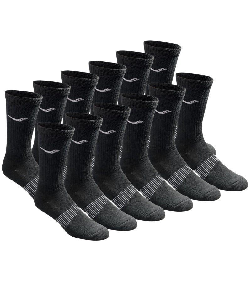 Saucony Mens RunDry Mesh Ventilating Comfort Fit Performance Crew Socks Available in LXL 3 6 Black Solid Foot 12 Pairs Large