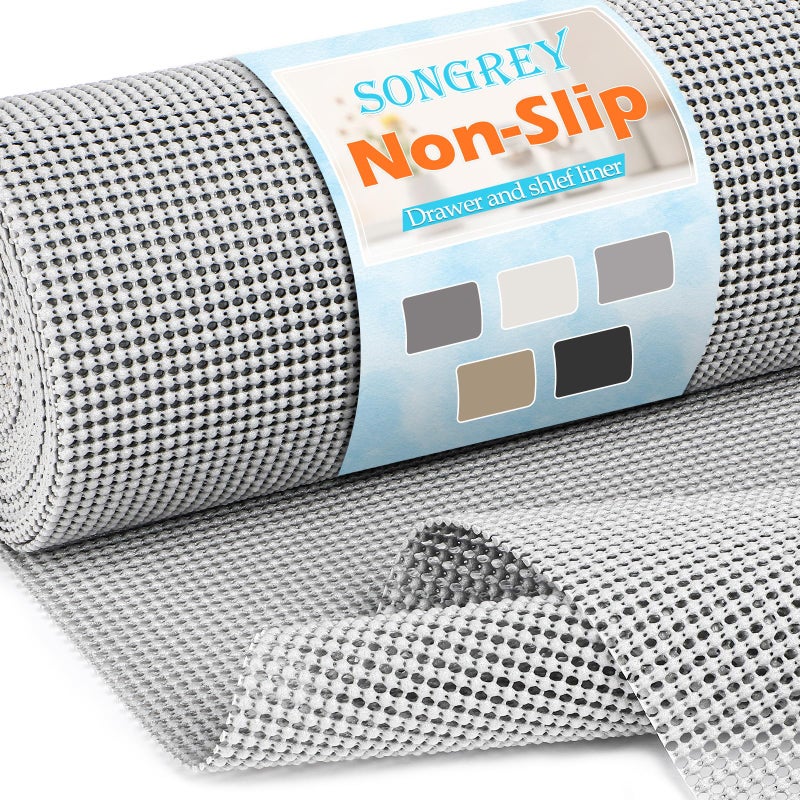 Songrey Non-Adhesive Drawer and Shelf Liner, Non Slip Cabinet Liners, Protect Kitchen Cupboard, Bathroom Drawers, Breathable, Thick Strong Grip mat (12IN x 20FT, Light Gray) - Image 1