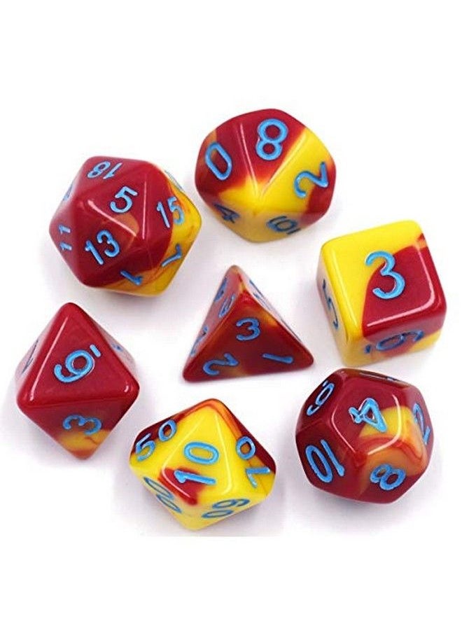 HD DICE Hd Polyhedral Dice Sets D&D Dice For Dungeon And Dragons Rpg Role Playing Games Mtg Pathfinder Table Top Games 7 Dice Set (Red+Yellow) Blue Font Blend Color Dice  - Image 1
