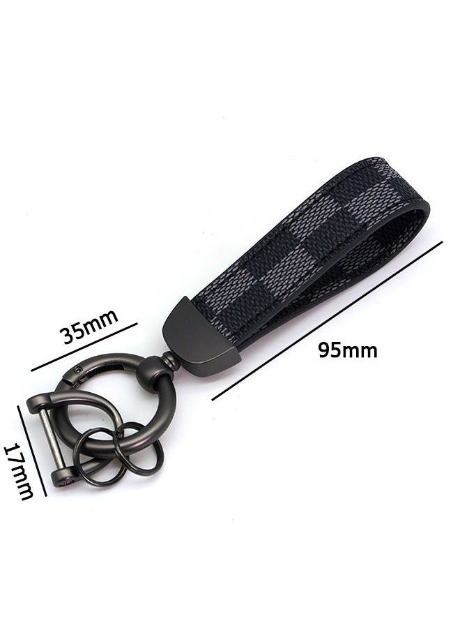 Generic Car PU Leather Metal Keychain - Plaid Leather Zinc Alloy Ring 360° Rotating - Car Universal Wrist Band - Key School Bag Car Decoration Pendant - Black/Send a Screwdriver  - Image 2