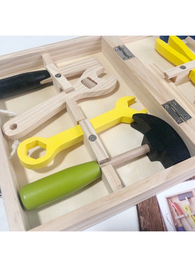 مجموعة أدوات إصلاح صندوق الأدوات الخشبية المحمولة متعددة الوظائف للأطفال تعزز القدرة الإدراكية على التفكيك والتركيب لعبة الجوز - اللون: صندوق أدوات خشبي - Image 4