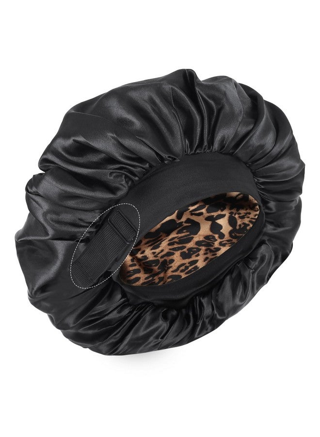 XRACEPHOL Silk Bonnet For Sleeping Double Layer Satin Bonnet Adjustable Bonnets For Black Women Sleep Cap Reversible Hair Bonnet For Curly Hair (Black And Leopard) - Image 1