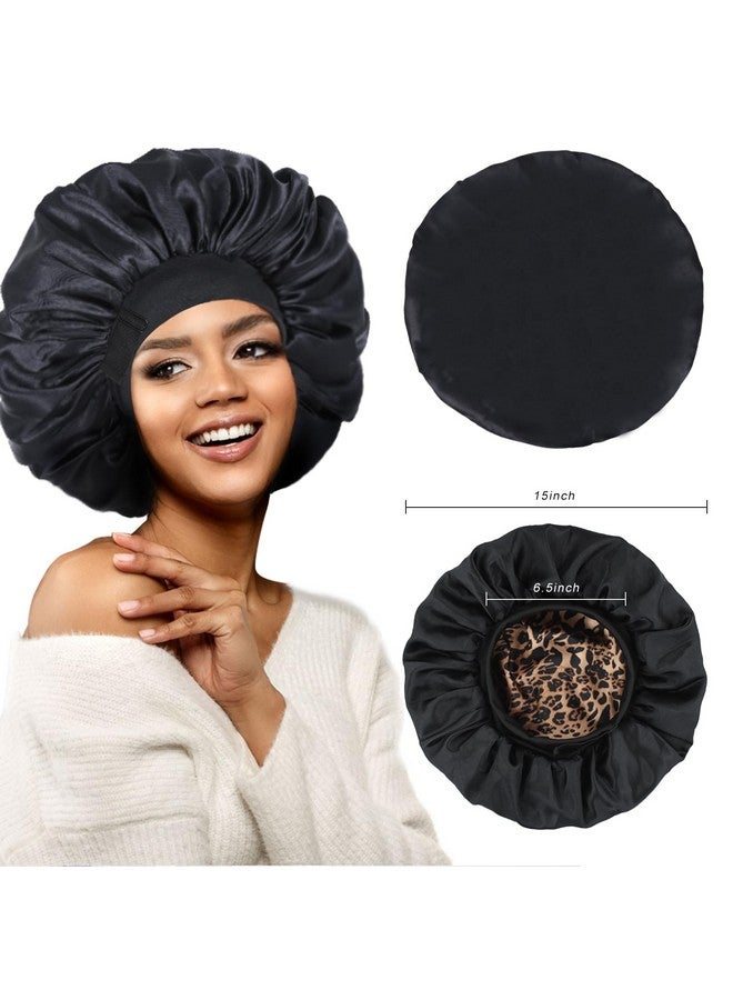 XRACEPHOL Silk Bonnet For Sleeping Double Layer Satin Bonnet Adjustable Bonnets For Black Women Sleep Cap Reversible Hair Bonnet For Curly Hair (Black And Leopard) - Image 4
