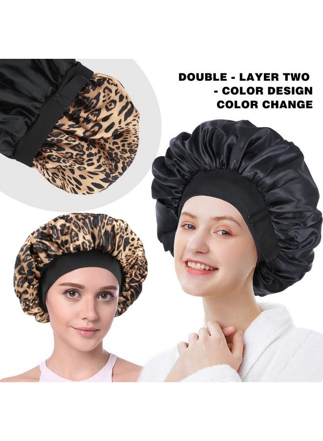 XRACEPHOL Silk Bonnet For Sleeping Double Layer Satin Bonnet Adjustable Bonnets For Black Women Sleep Cap Reversible Hair Bonnet For Curly Hair (Black And Leopard) - Image 5