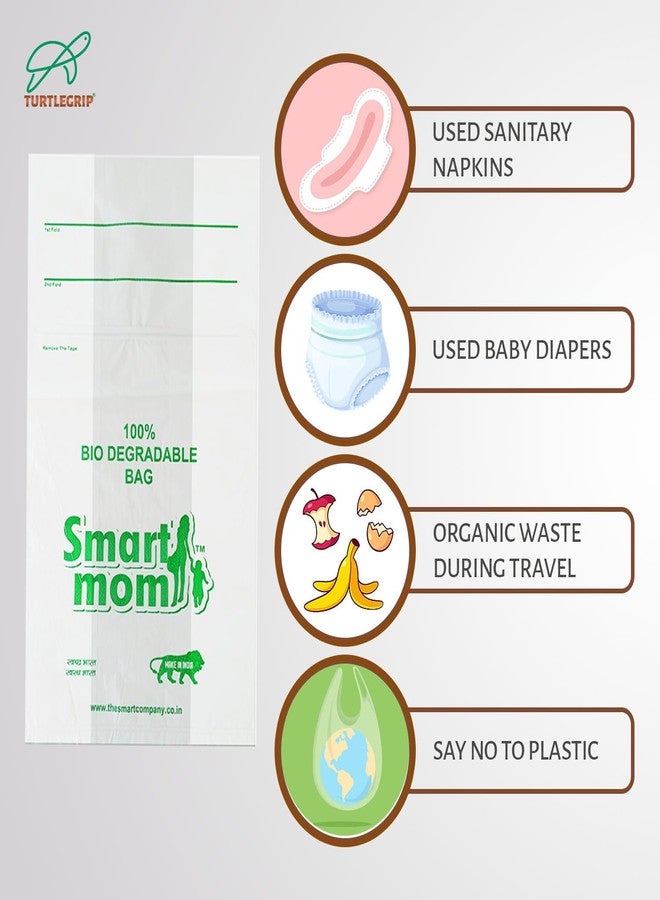 TurtleGrip أكياس التخلص من حفاضات الأطفال من TurtleGrip Smart Mom - صديقة للبيئة، معطرة، تصميم مانع للتسرب، عبوة من 200 كيس (أبيض) - Image 4