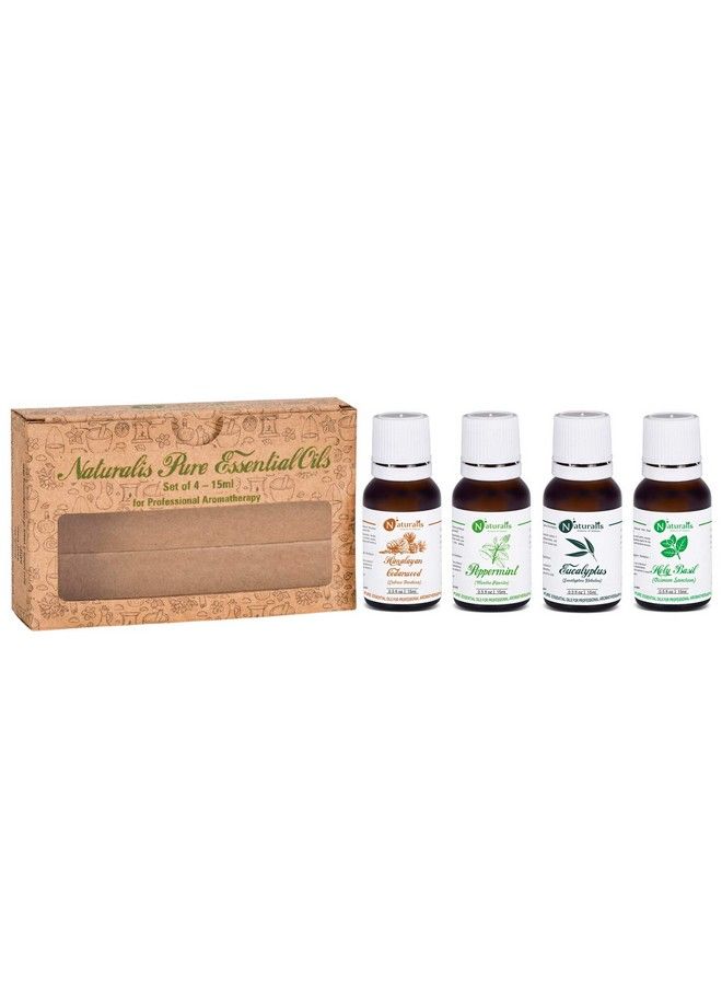 Naturalis 15Ml Essential Oil Gift Pack Of 4 For Health Care (Cedarwood Oil Peppermint Oil Eucalyptus Oil Holy Basil Oil) - Image 1