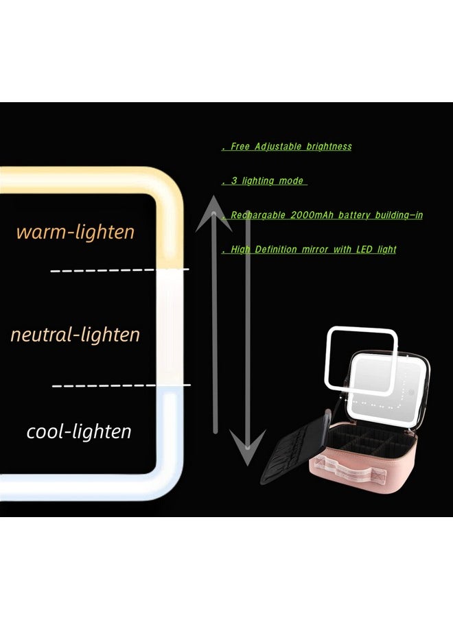 حقيبة مكياج ONECIRCLE مع مرآة مضاءة بمصابيح LED، حقيبة مستحضرات تجميل بـ 3 درجات سطوع قابلة للتعديل مع فواصل مناسبة لمنظمي المكياج اليومي والتخزين أثناء السفر، وردية اللون للسيدات، حقيبة مكياج وردية اللون - pzsku/Z6E2F7136960678A12215Z/45/_/1738306056/c1a9a4b0-c784-4c59-a7e8-95f99208e33a