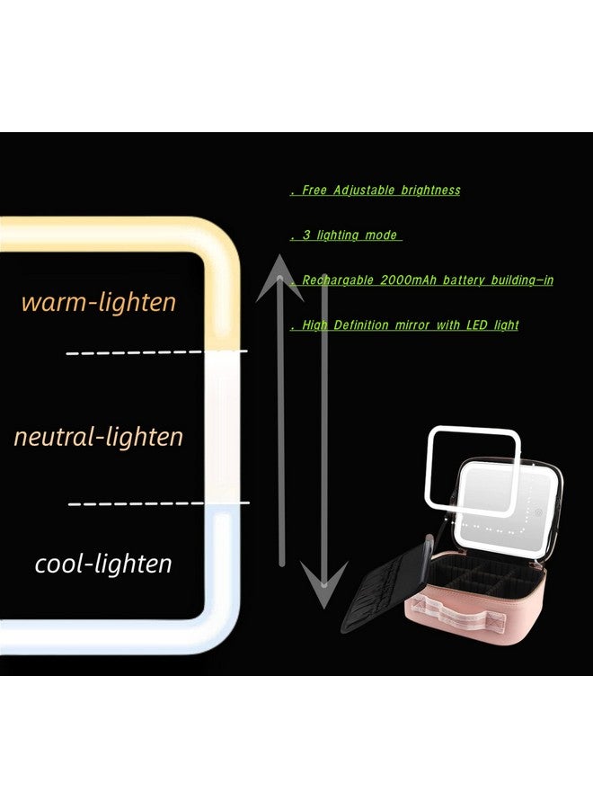 onecircle ONECIRCLE makeup bag with led lighted mirror,3 Adjustable Brightness led Cosmetic Train Case with Dividers suitable for your daily make up organizers and storage during travelling, lady pink, pink makeup bag  - Image 2