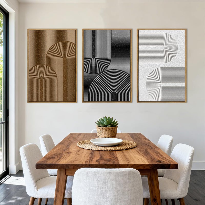 BINCUE Extra Large Abstract Modern Wall Art Framed Dark Wall Painting Neutral Print Decor for Living Room Bedroom 24x36 Inches Set of 3 - Image 2