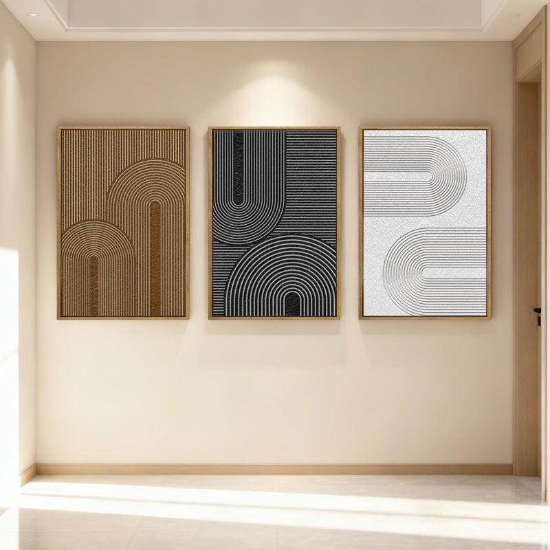BINCUE Extra Large Abstract Modern Wall Art Framed Dark Wall Painting Neutral Print Decor for Living Room Bedroom 24x36 Inches Set of 3 - Image 3