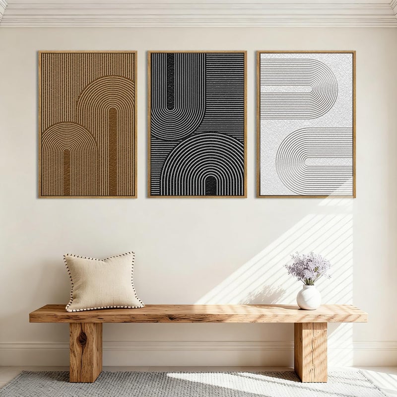 BINCUE Extra Large Abstract Modern Wall Art Framed Dark Wall Painting Neutral Print Decor for Living Room Bedroom 24x36 Inches Set of 3 - Image 4