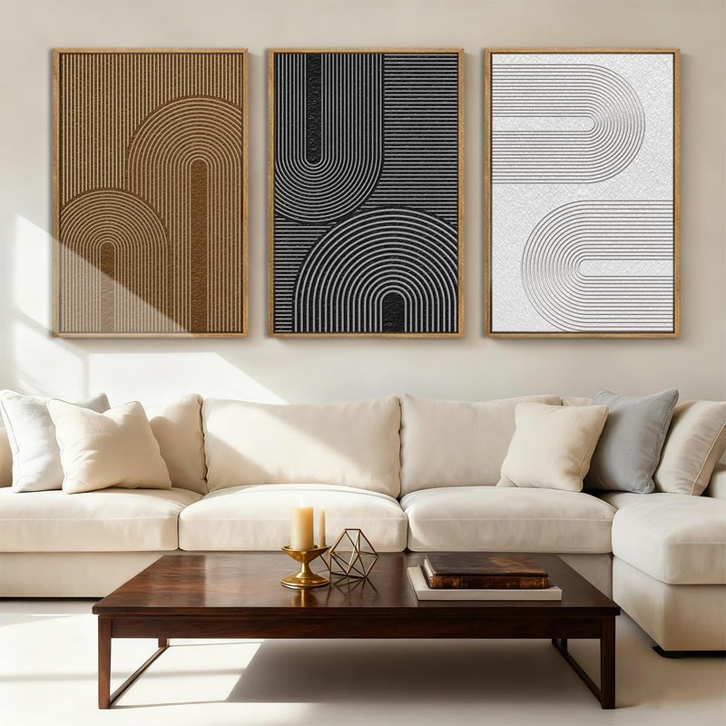 BINCUE Extra Large Abstract Modern Wall Art Framed Dark Wall Painting Neutral Print Decor for Living Room Bedroom 24x36 Inches Set of 3 - Image 1