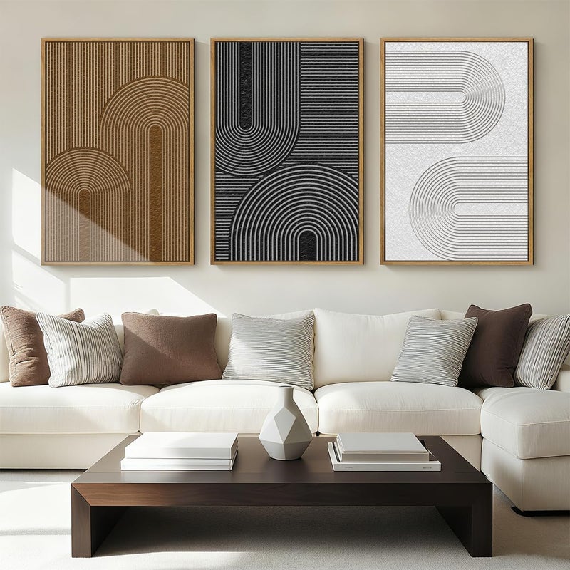 BINCUE Extra Large Abstract Modern Wall Art Framed Dark Wall Painting Neutral Print Decor for Living Room Bedroom 24x36 Inches Set of 3 - Image 5