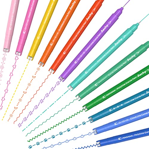 AECHY 12Pcs Dual Tip Markers Pens for Note Taking, Curve Highlighter with 10 Different Curv Shapes & 12 Colors Fine Lines, Colored Curve Pen for Students,Planners,Teachers, Scrapbook Supplies - Image 1