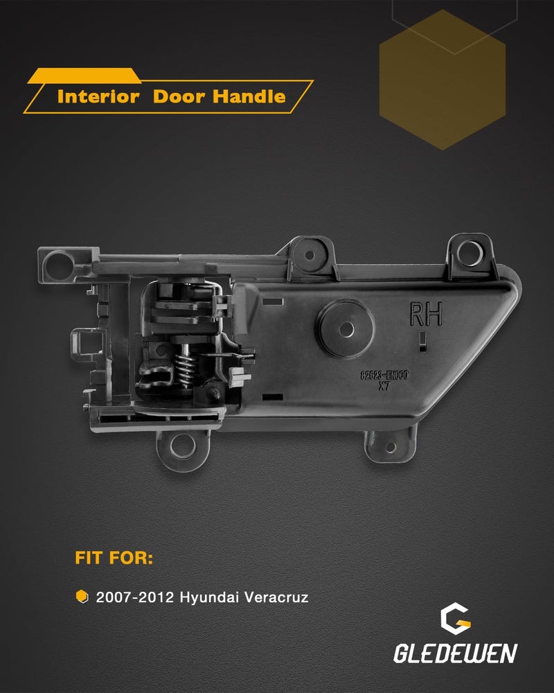 Gledewen Passenger Door Handle, Compatible with 2007-2012 Hyundai Veracruz | Textured Black Front or Rear Right Interior Handle | Replace# 82620-3J000WS, 826203J000 Inner Door Handle Part - Image 2