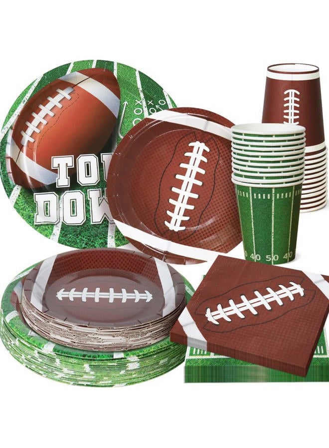 OTTPOOM Football Party Decorations Supplies 96PCS Football Plates and Napkins Set Disposable Superbowl Theme Paper Plates Napkin Cups for Football Game Birthday Party Decor Serve 24 - Image 1
