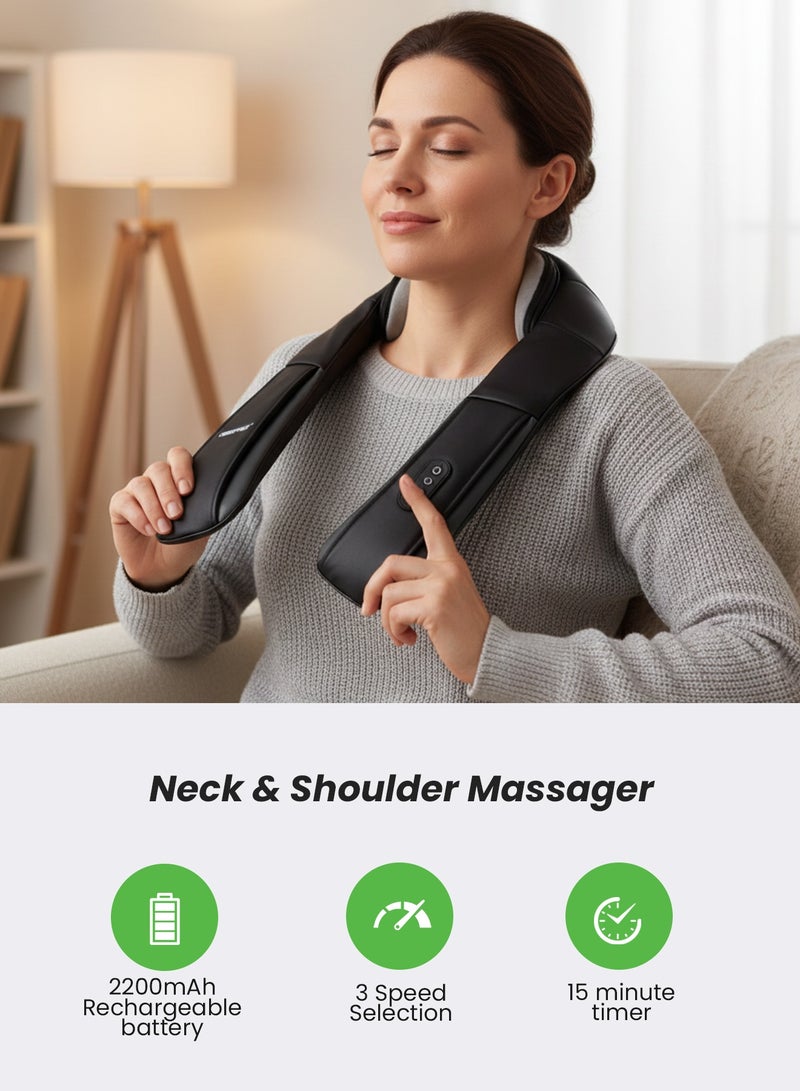 GEEPAS Portable Rechargeable Neck & Shoulder Massager | with 3 Modes, 3 Speeds, 2200mAh Rechargeable Battery, 15-Min Auto Timer & Deep-Kneading Shiatsu Nodes | GM86106 Black - Image 2