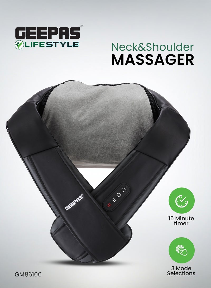 GEEPAS Portable Rechargeable Neck & Shoulder Massager | with 3 Modes, 3 Speeds, 2200mAh Rechargeable Battery, 15-Min Auto Timer & Deep-Kneading Shiatsu Nodes | GM86106 Black - Image 1