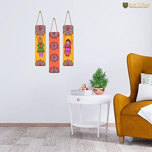 Artvibes Dancing Puppets Wooden Art Decoration Item for Living Room | Living Room | Office | Cafe | Painting Wall Decor | Wall Illustrations | Handcrafted Art | Gift Items (WH_8103N), Set of 3 - Image 3