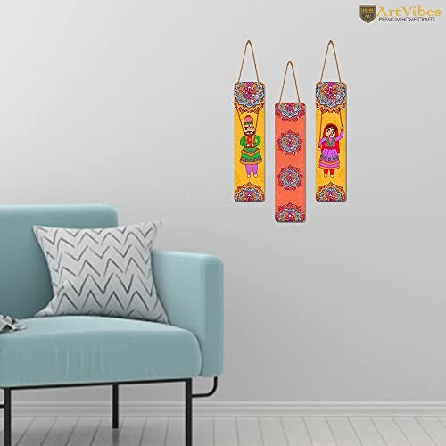 Artvibes Dancing Puppets Wooden Art Decoration Item for Living Room | Living Room | Office | Cafe | Painting Wall Decor | Wall Illustrations | Handcrafted Art | Gift Items (WH_8103N), Set of 3 - Image 4