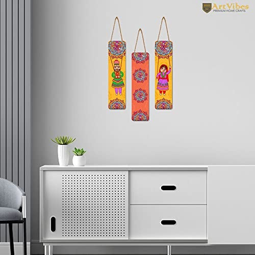Artvibes Dancing Puppets Wooden Art Decoration Item for Living Room | Living Room | Office | Cafe | Painting Wall Decor | Wall Illustrations | Handcrafted Art | Gift Items (WH_8103N), Set of 3 - Image 2