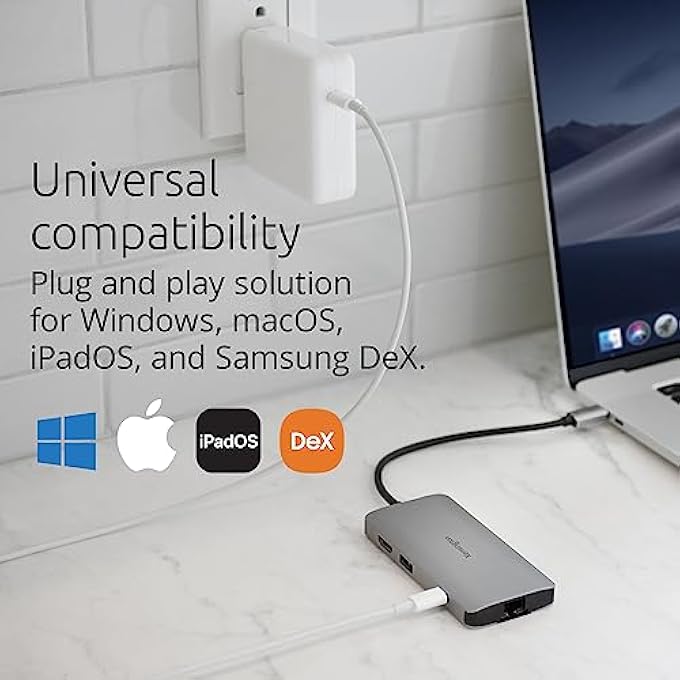 Kensington UH1400P USB-C 8-IN-1 DRIVERLESS MOBILE LAPTOP DOCK, UNIVERSAL, 8 PORTS, UP TO 85W POWER PASS-THROUGH, ULTRA HD (SINGLE 4K @ 60HZ) HIGH RES, PLUG & PLAY, WITH CABLE (K33820WW),BLACK - Image 2