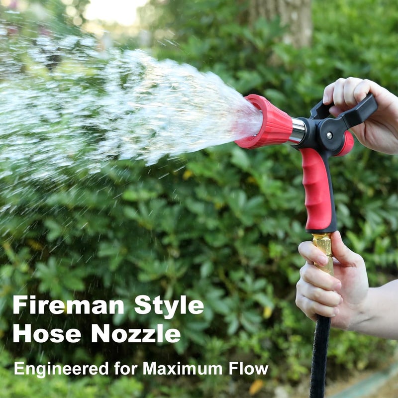 FANHAO High Pressure Fireman's Spray Nozzle, Heavy Duty Metal Garden Hose Nozzle with Lever Handle and Slip Ergonomic Grip, Adjustable Water Nozzle for Watering Lawn and Garden, Washing Car & Pet - Image 2