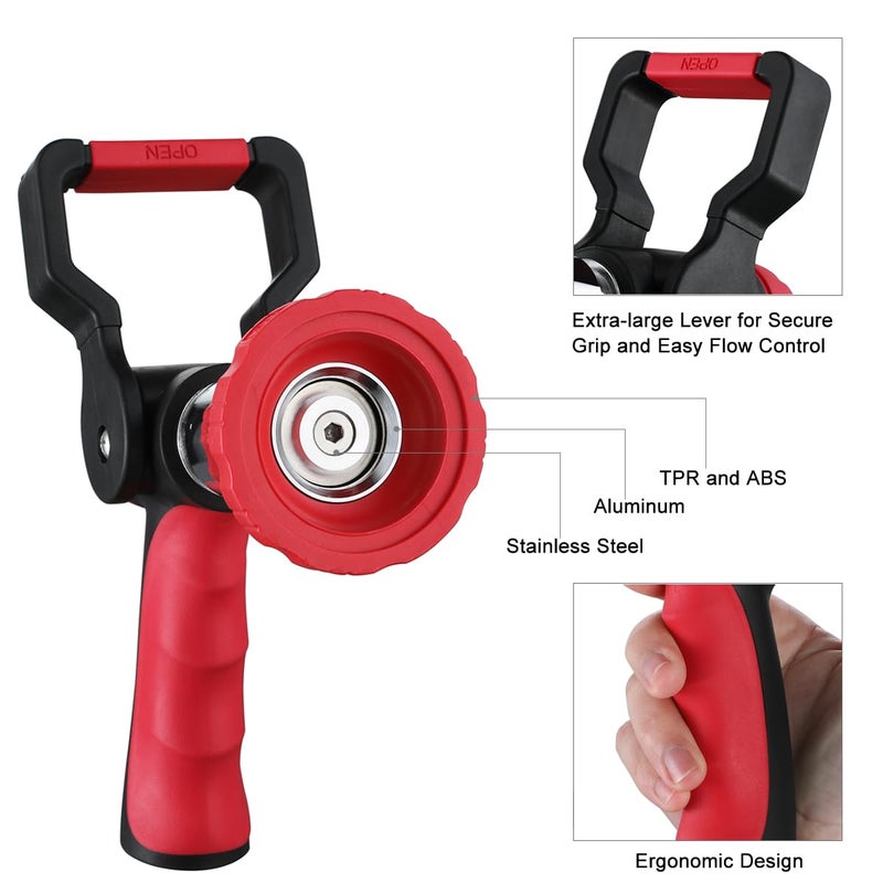 FANHAO High Pressure Fireman's Spray Nozzle, Heavy Duty Metal Garden Hose Nozzle with Lever Handle and Slip Ergonomic Grip, Adjustable Water Nozzle for Watering Lawn and Garden, Washing Car & Pet - Image 4