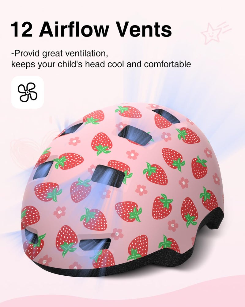 Bimalsic Toddler Bike Helmet, Helmet for Toddlers- Age 2-6 Years Old Adjustable Dial Fit (Strawberry S 48-54cm) - Image 3