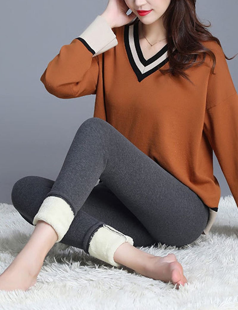 Yeokou Womens Warm Sherpa Fleece Lined Leggings High Waisted Stretchy Thick Skinny Pants(Grey(Skinny)-L) - Image 5